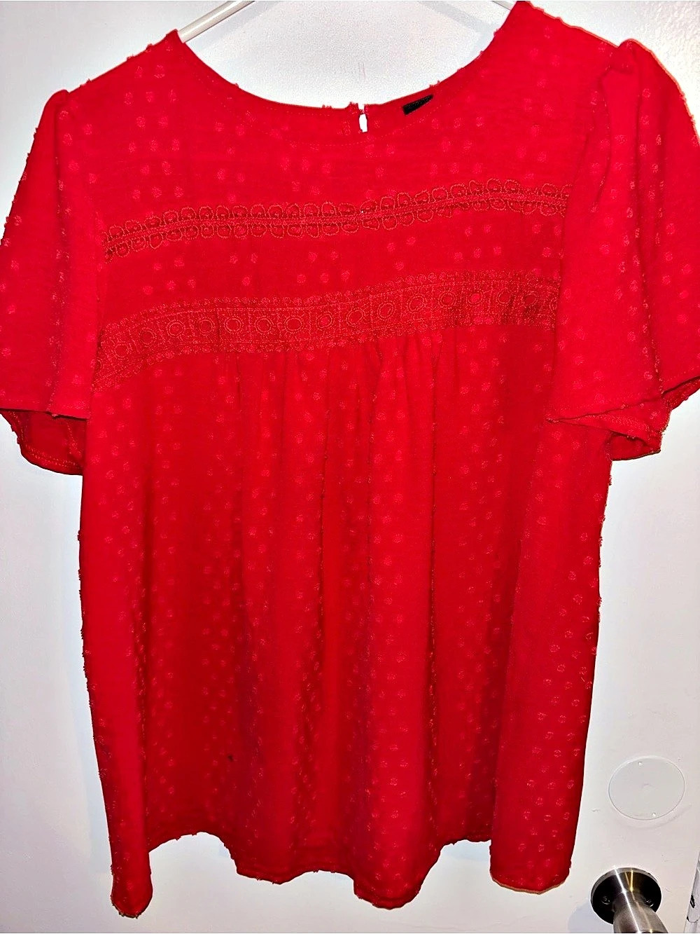 SHEIN Red Swiss Dot Blouse Size Medium